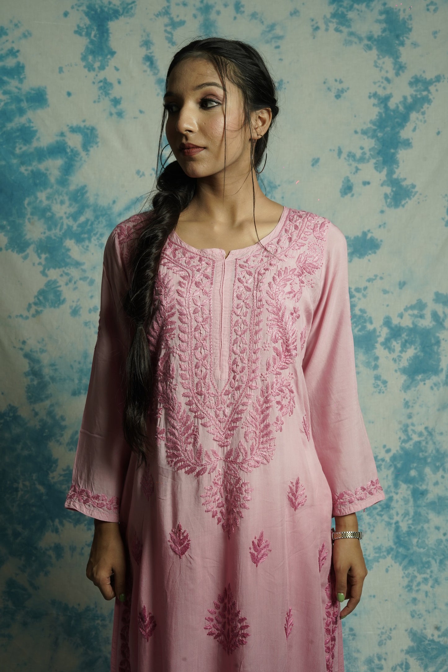 Modal Chikankari long Straight kurti