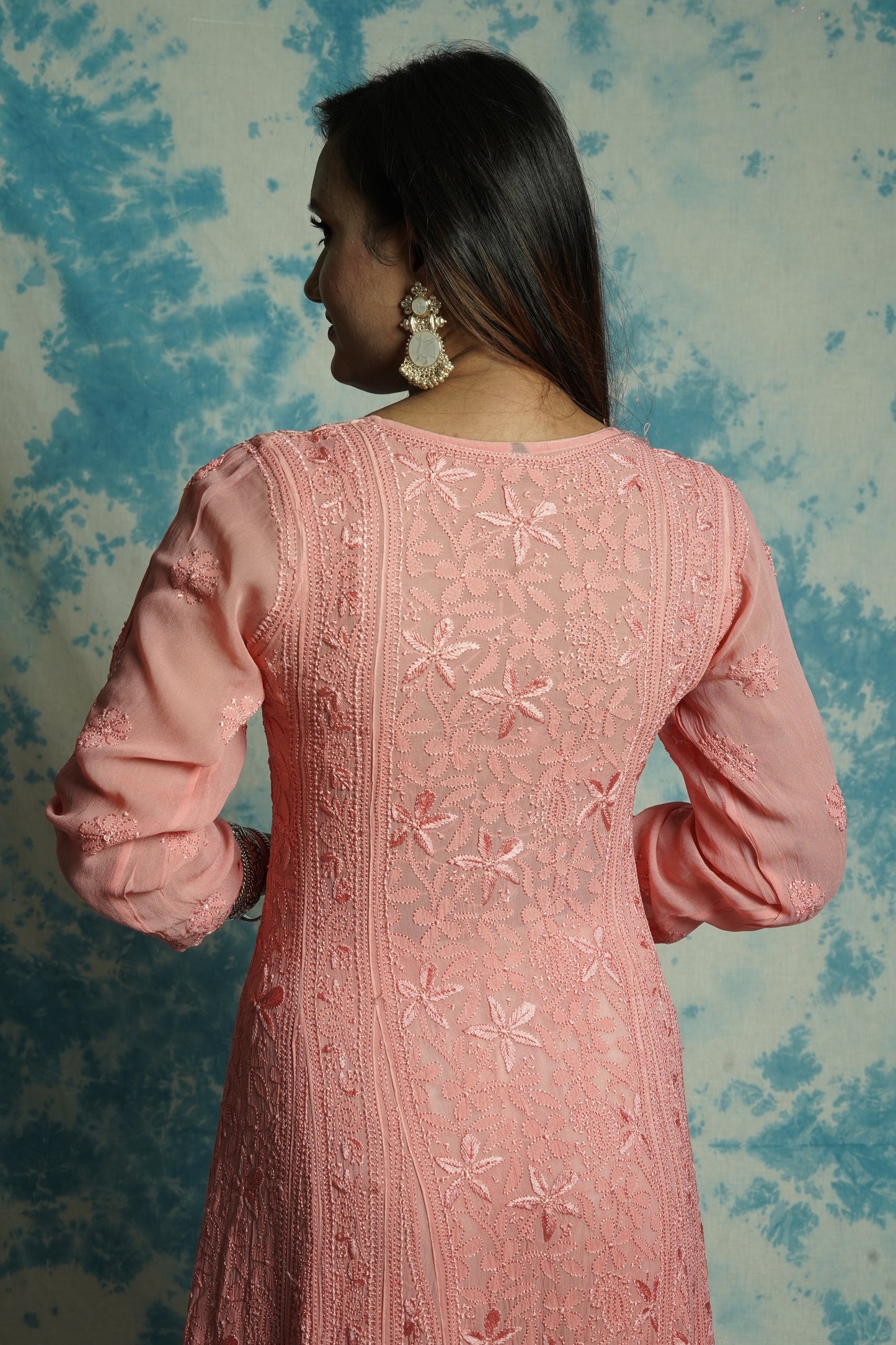 Georgette Long all over Chikankari Kalidar Kurti
