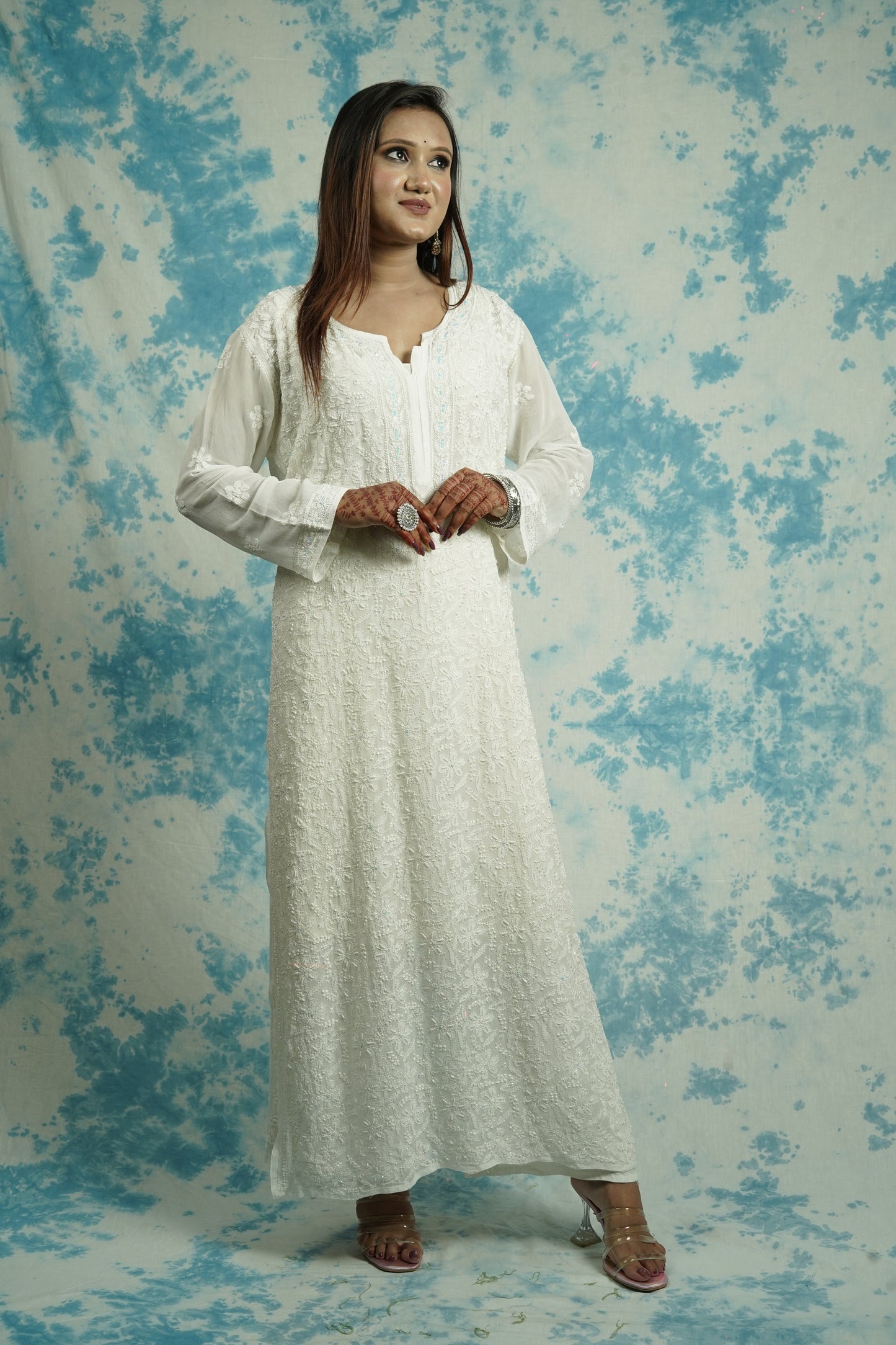 Georgette Chikankari kurti with aari embellishments