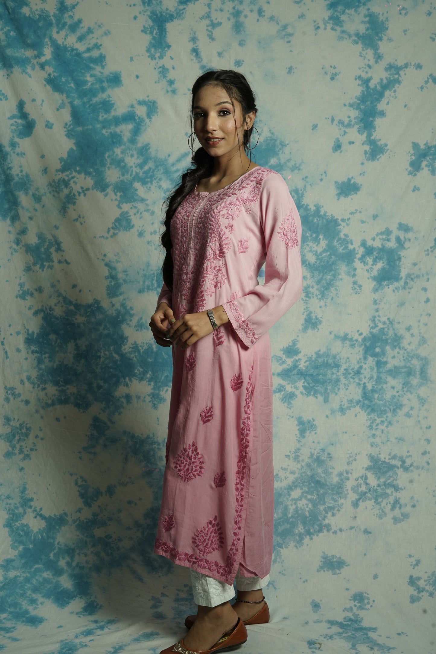 Modal Chikankari long Straight kurti
