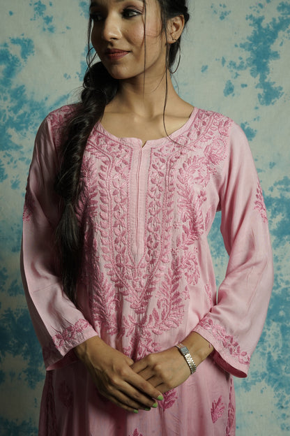 Modal Chikankari long Straight kurti