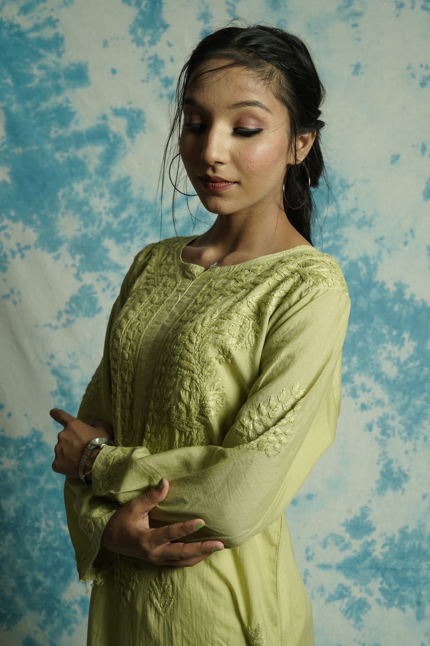 Modal Chikankari long Straight kurti