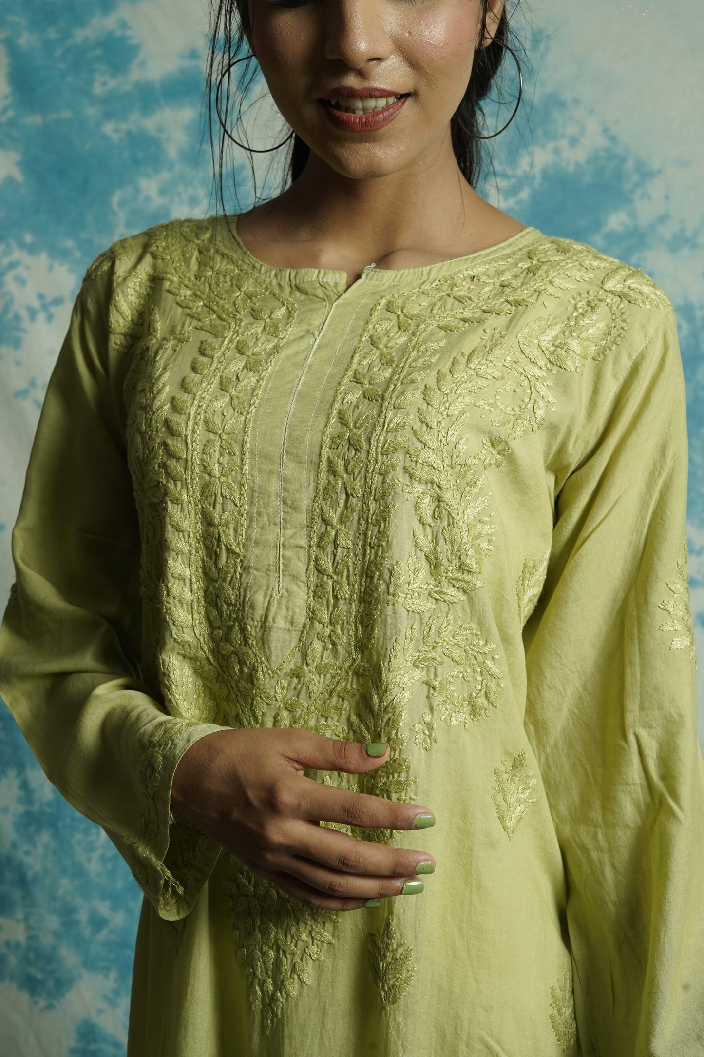 Modal Chikankari long Straight kurti