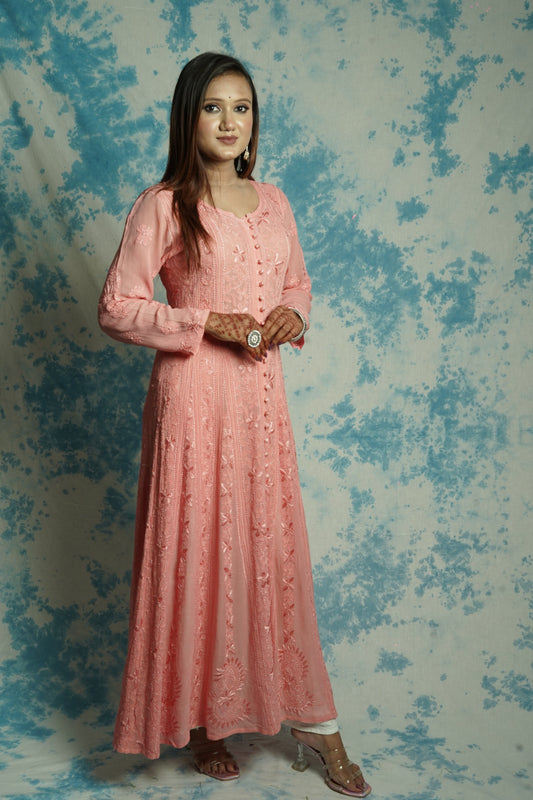 Georgette Long all over Chikankari Kalidar Kurti