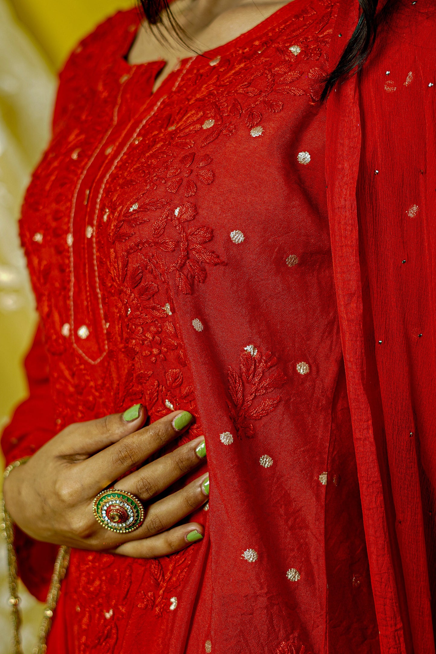 Chanderi Brocade Chikankari kurta dupatta set