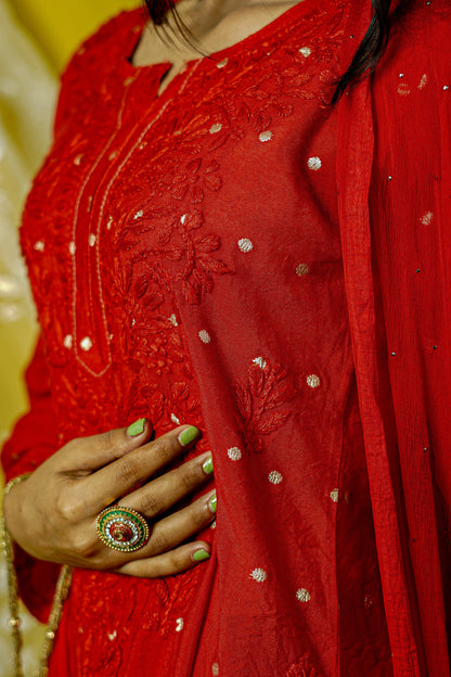Chanderi Brocade Chikankari kurta dupatta set