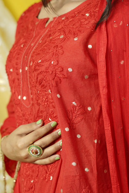 Chanderi Brocade Chikankari kurta dupatta set