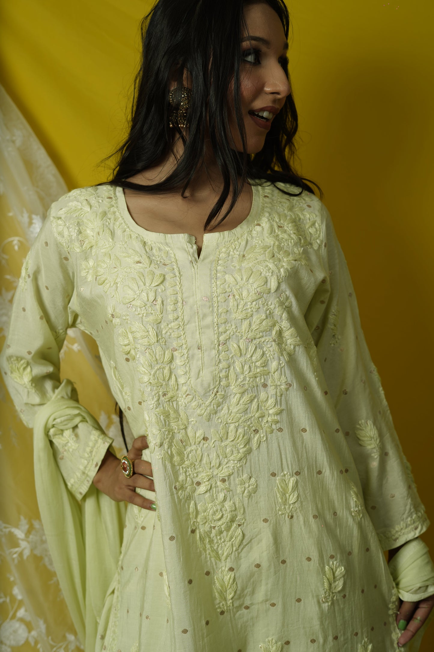 Chanderi Brocade Chikankari kurta dupatta set
