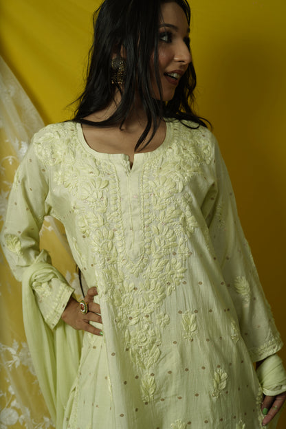 Chanderi Brocade Chikankari kurta dupatta set