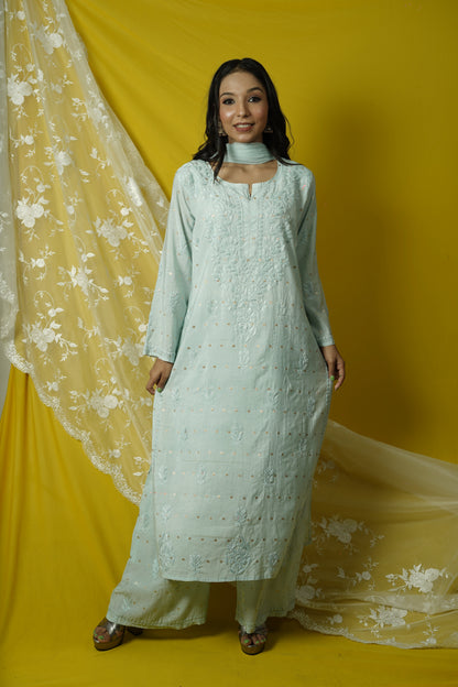 Chanderi Brocade Chikankari kurta dupatta set