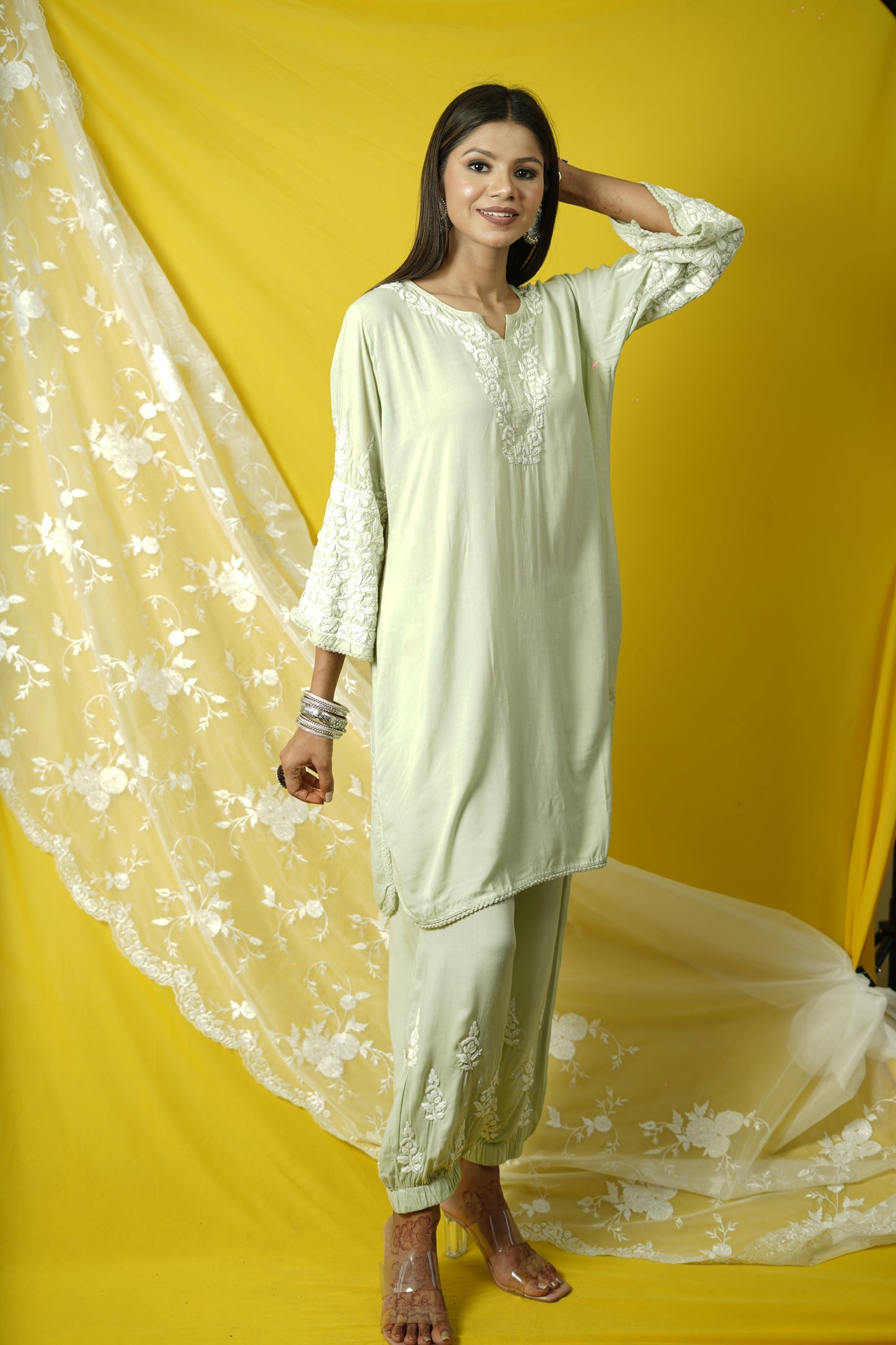 Afghani Style Modal Chikankari Co-ord set