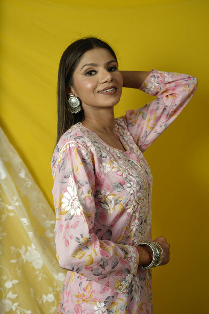 Cotton Chikankari printed co-ord set