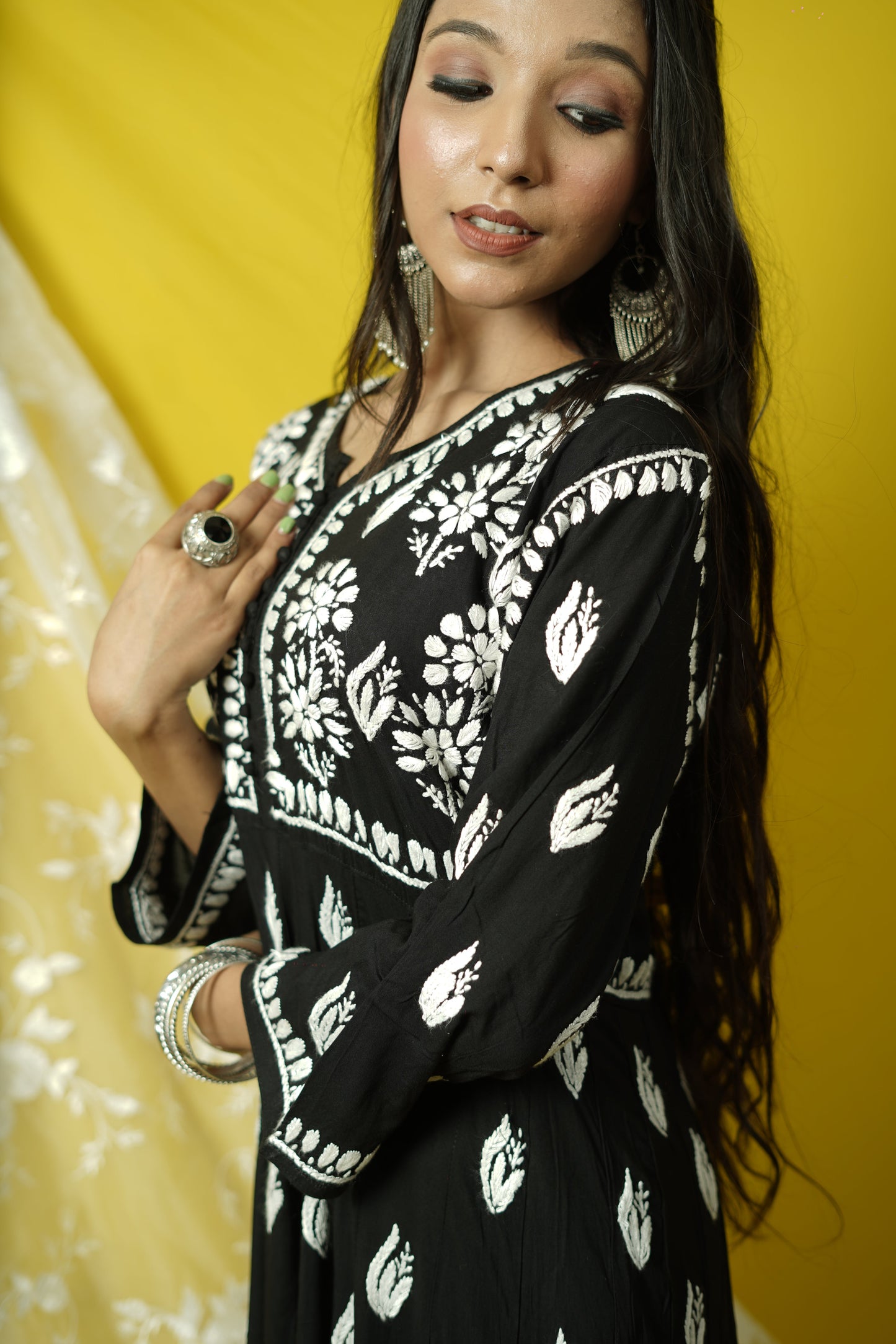 Modal Chikankari Anarkali Kurti