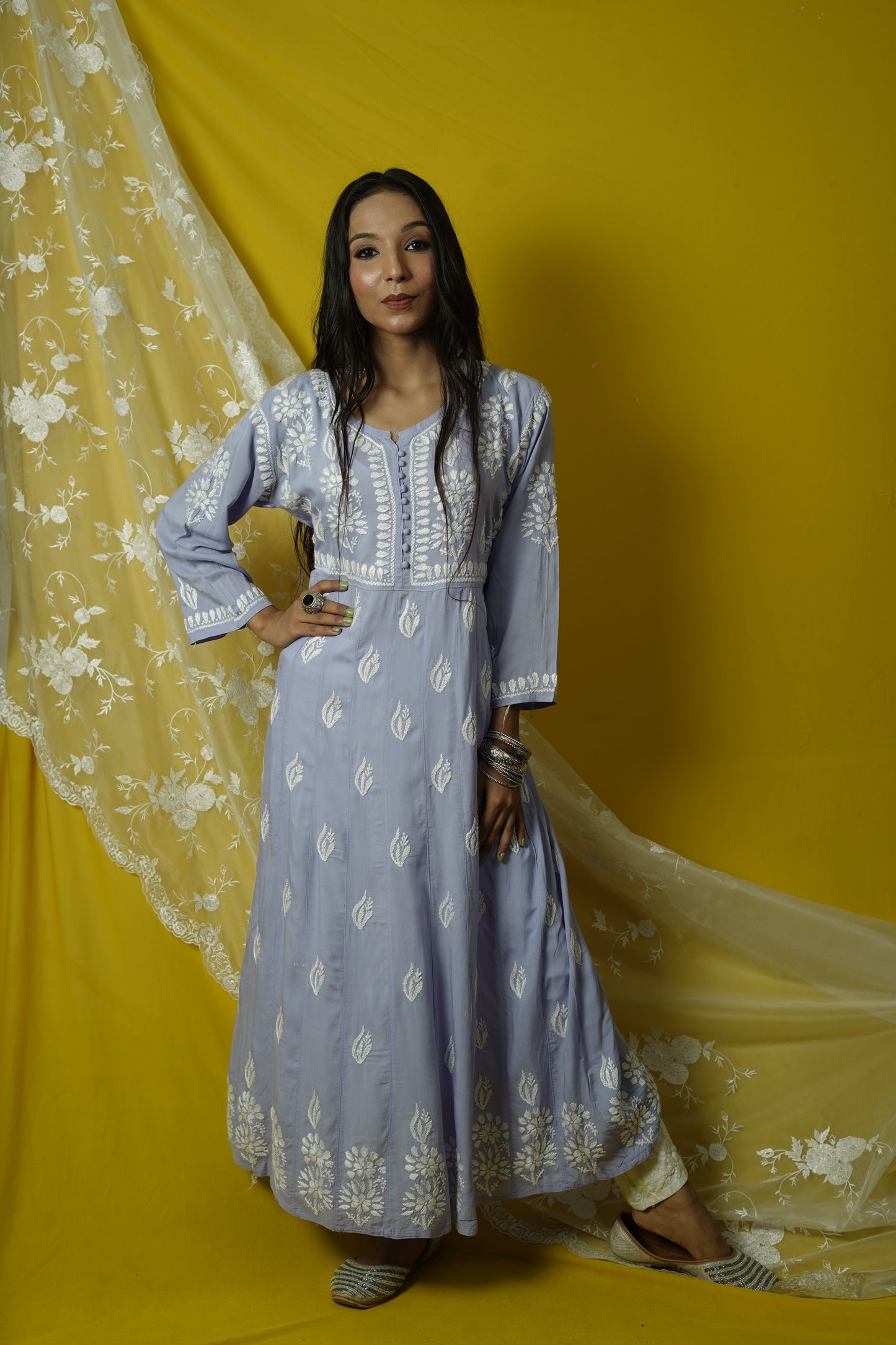 Modal Chikankari Anarkali Kurti