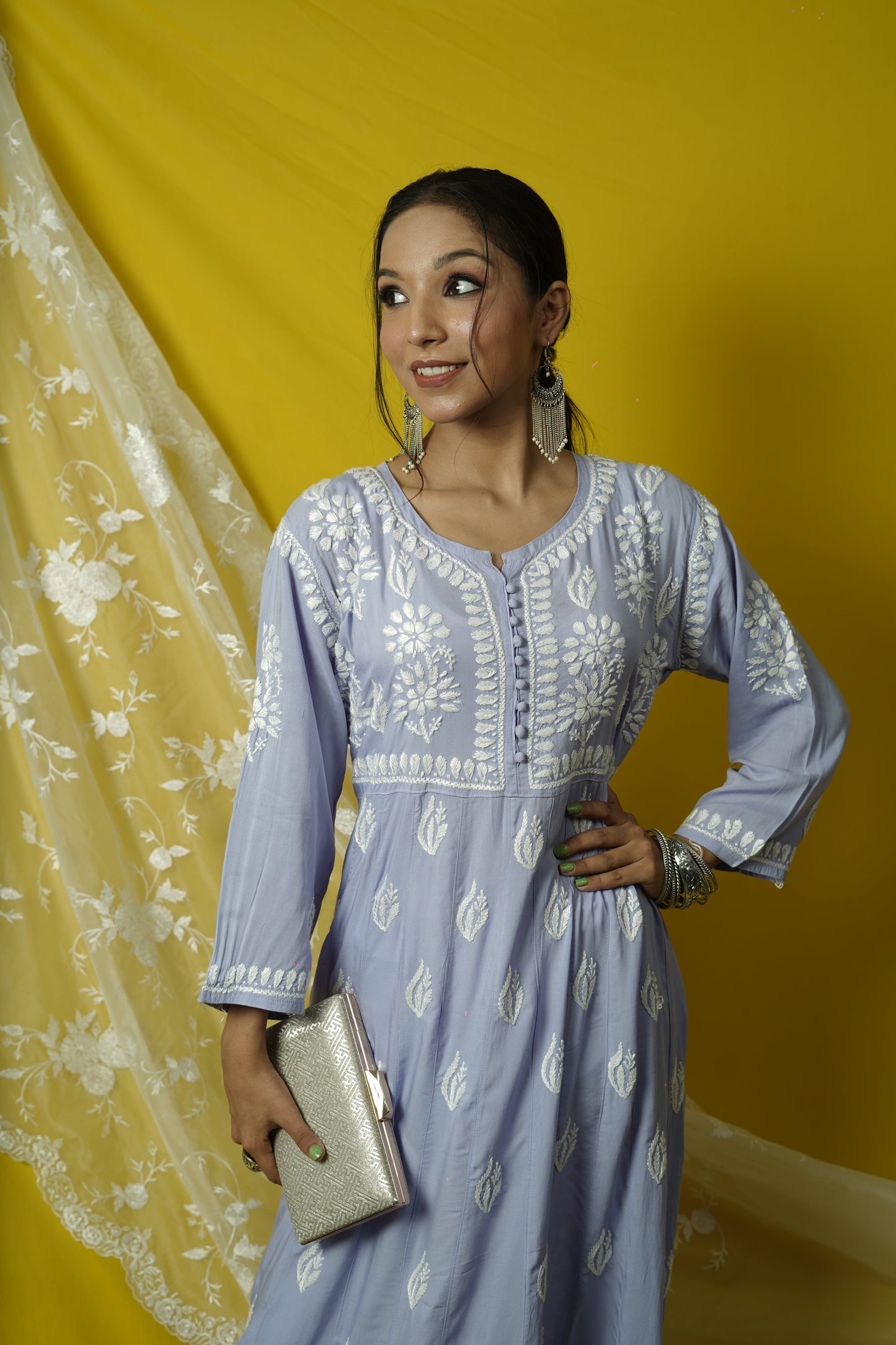 Modal Chikankari Anarkali Kurti