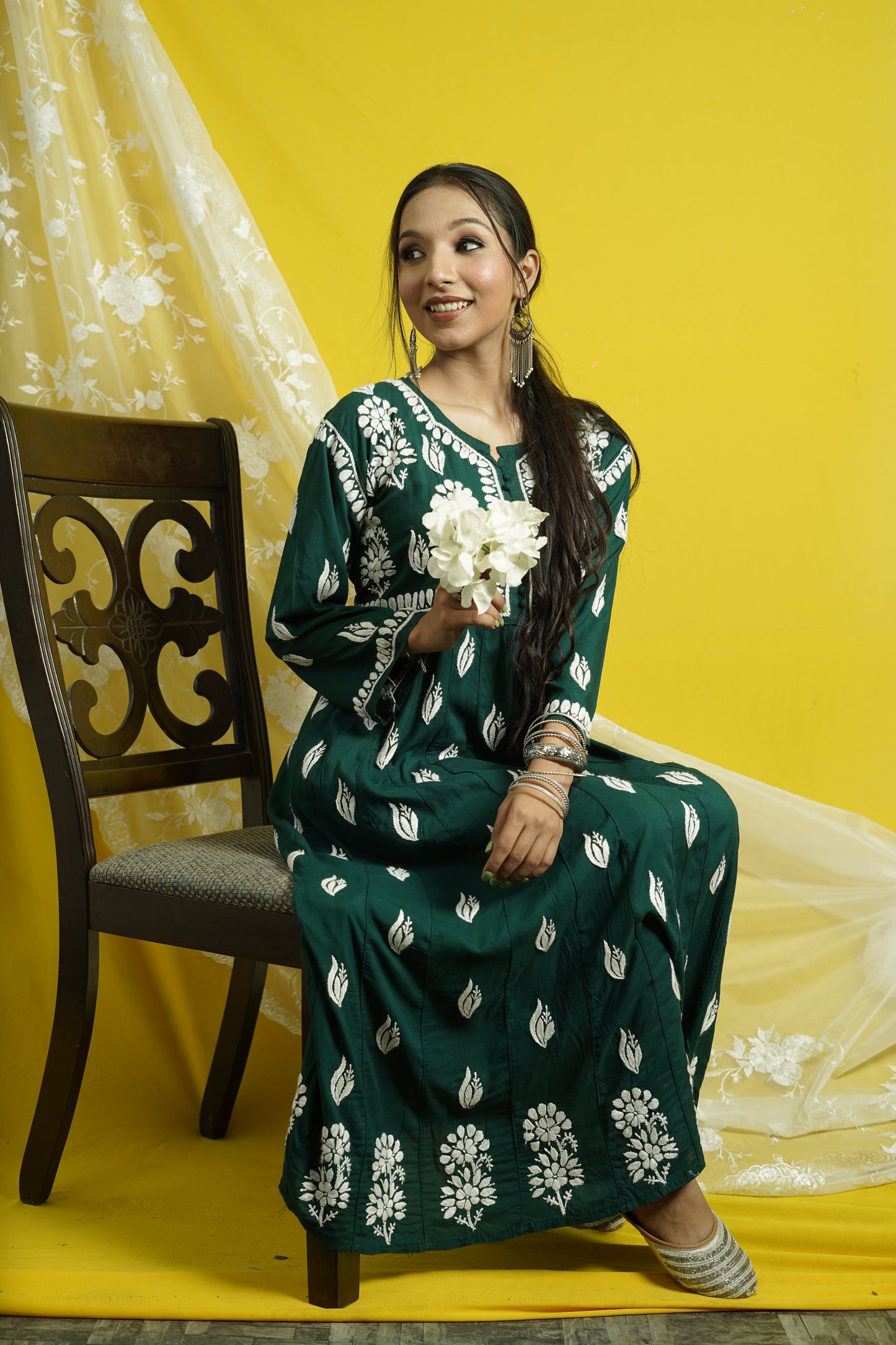 Modal Chikankari Anarkali Kurti