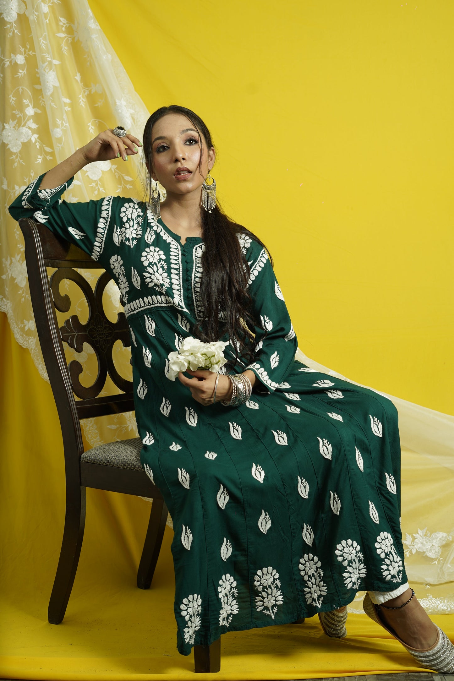 Modal Chikankari Anarkali Kurti