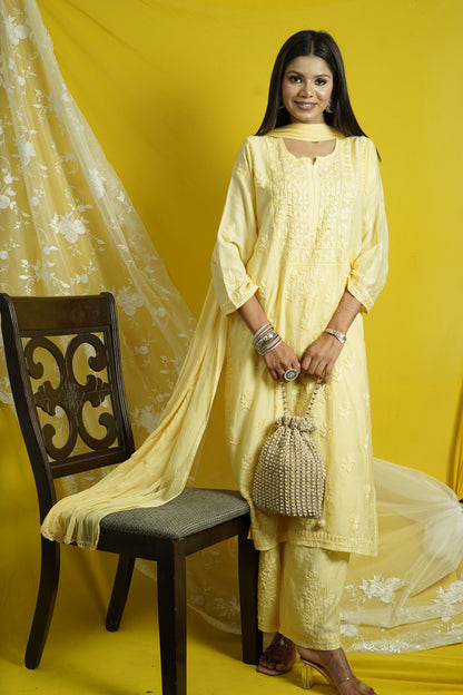 Chanderi Chikankari Kurta Dupatta Set