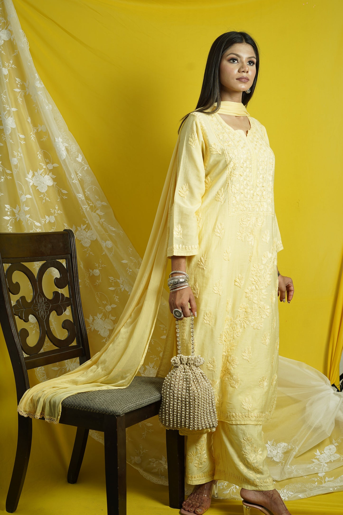 Chanderi Chikankari Kurta Dupatta Set