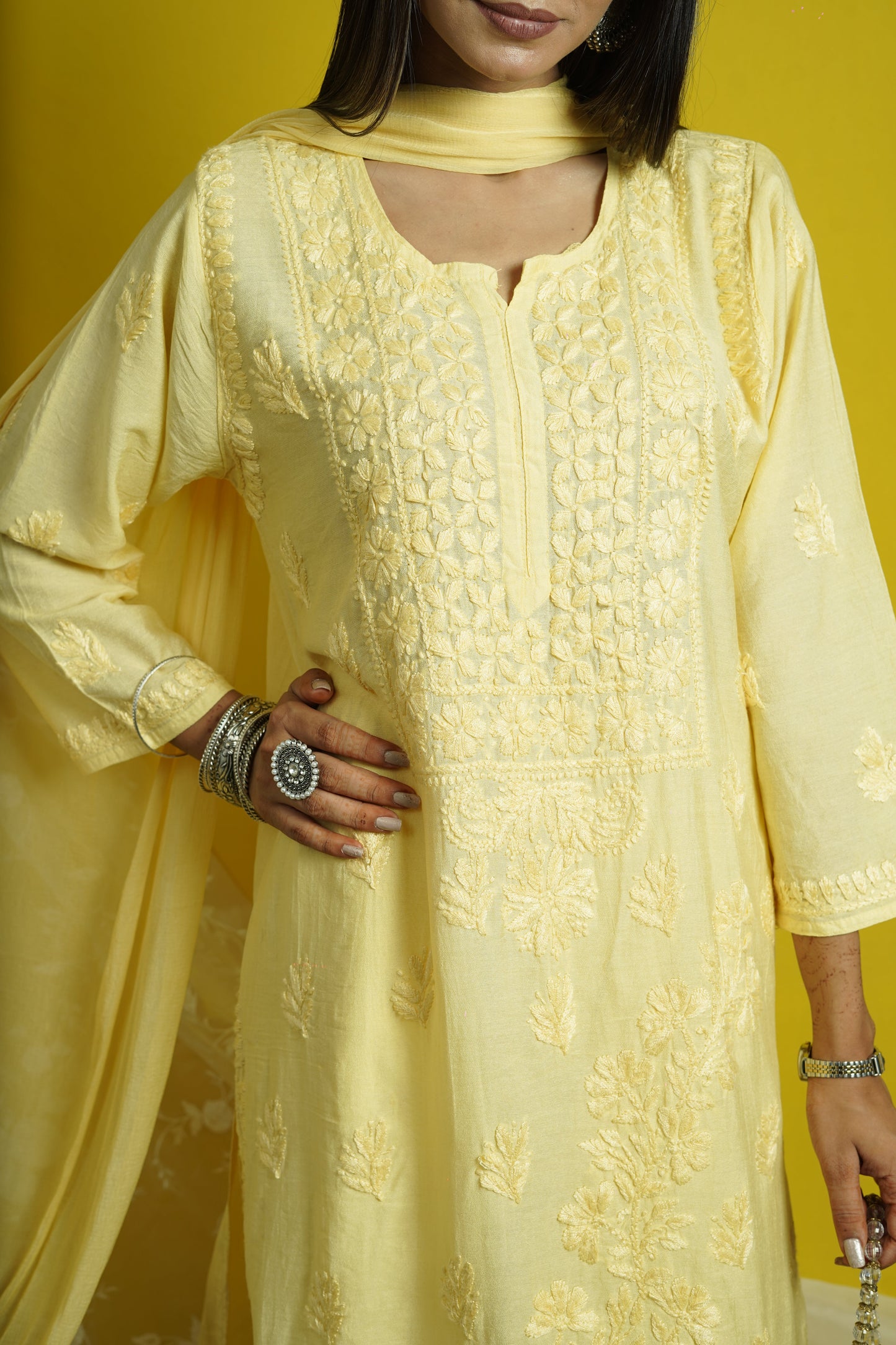 Chanderi Chikankari Kurta Dupatta Set