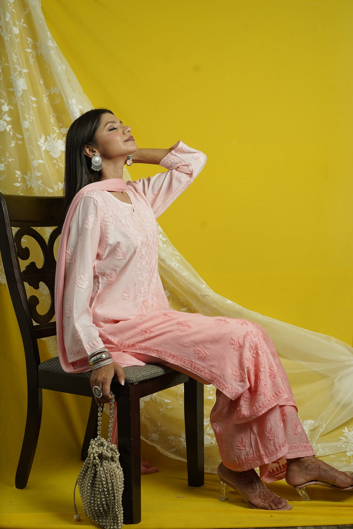 Chanderi Chikankari Kurta Dupatta Set