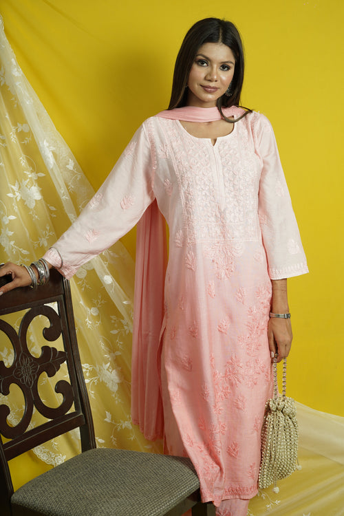 Chanderi Chikankari Kurta Dupatta Set