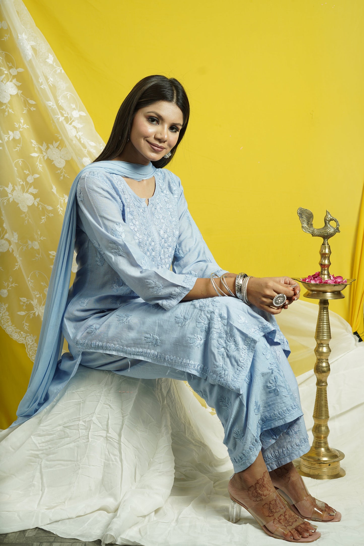 Chanderi Chikankari Kurta Dupatta Set