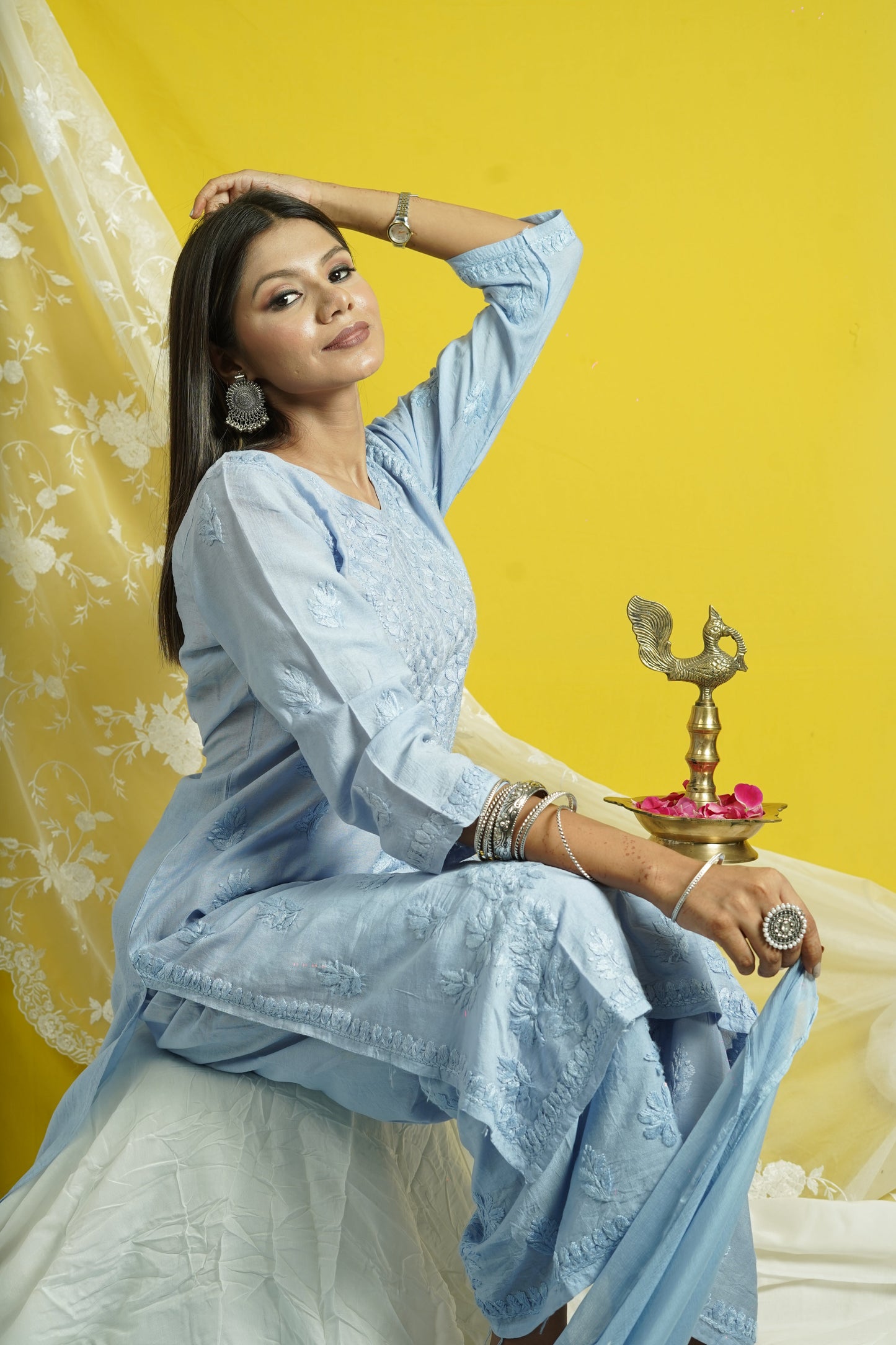 Chanderi Chikankari Kurta Dupatta Set