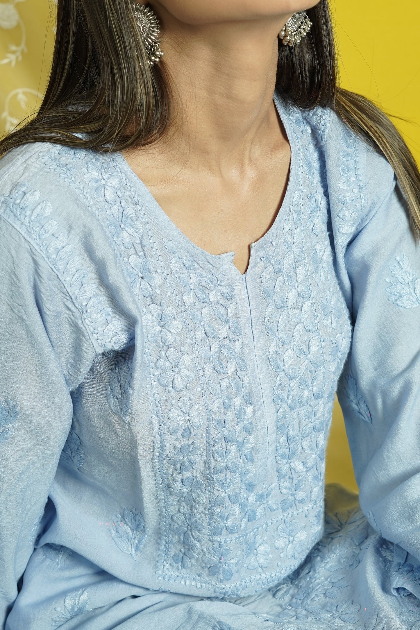 Chanderi Chikankari Kurta Dupatta Set