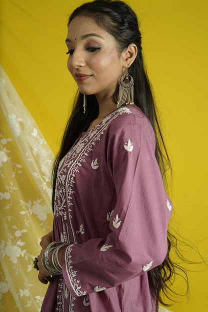 Cotton Chikankari Kalidar Long Kurti