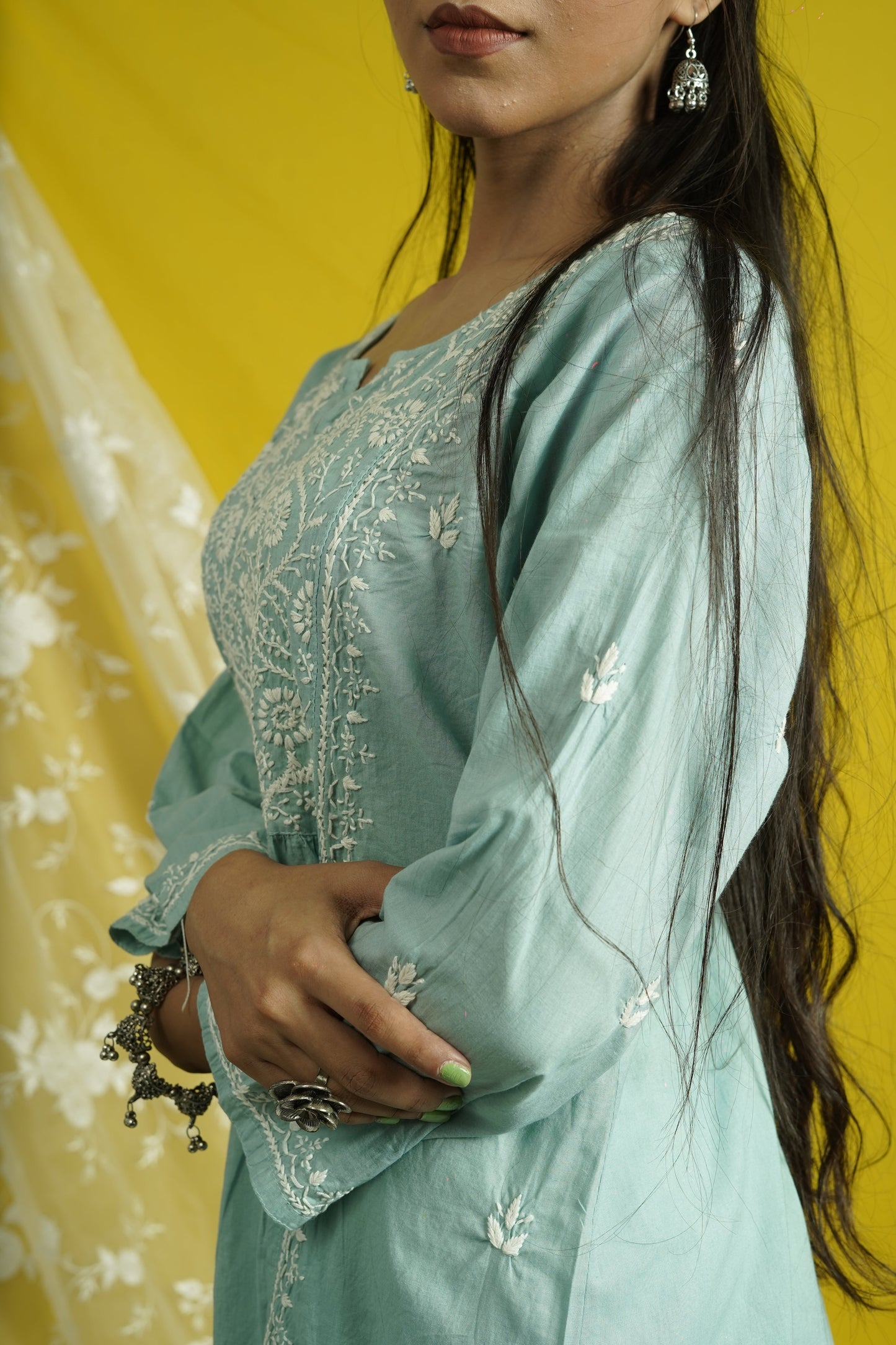 Cotton Chikankari Kalidar Long Kurti