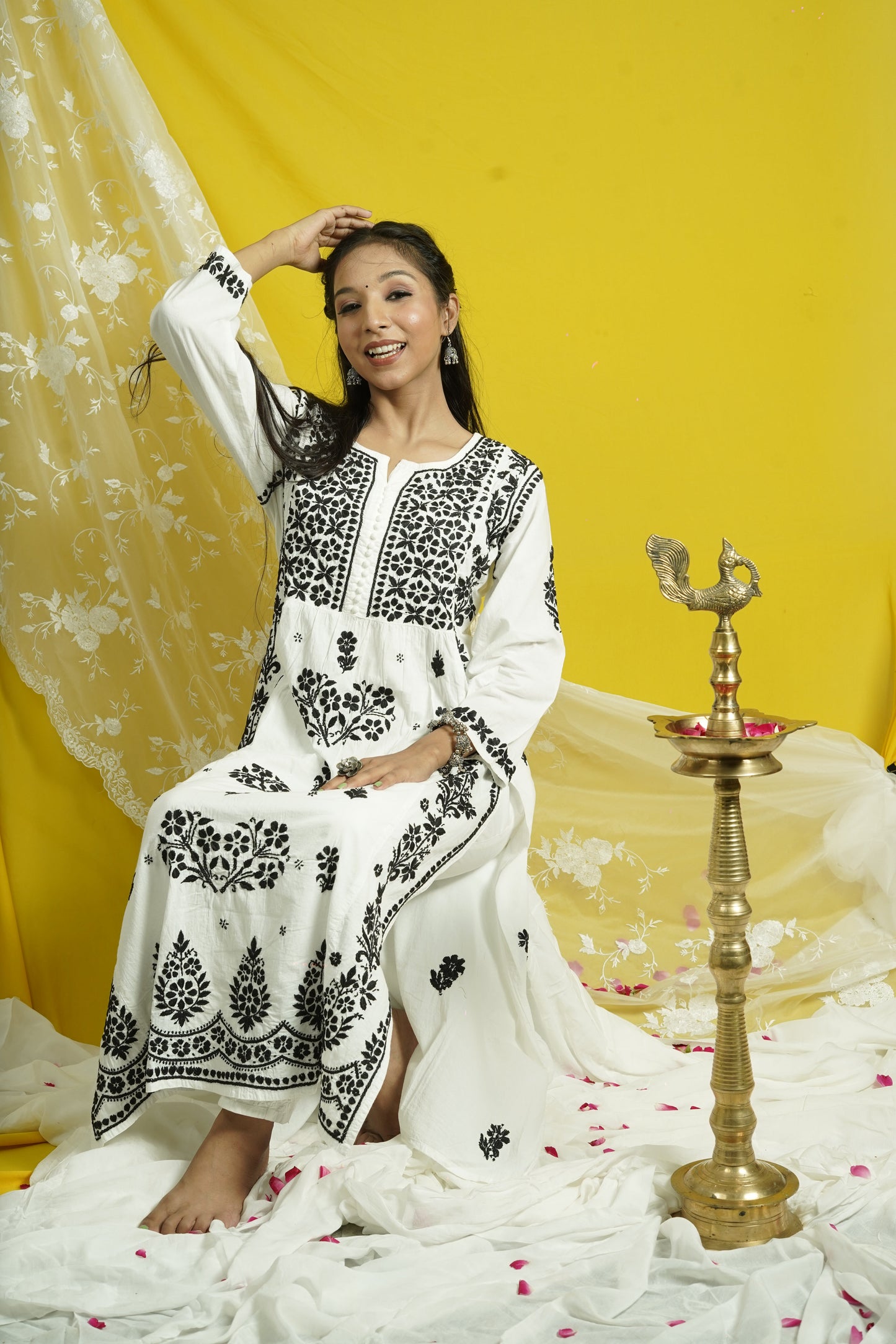 Pure Cotton Chikankari Long Kurti