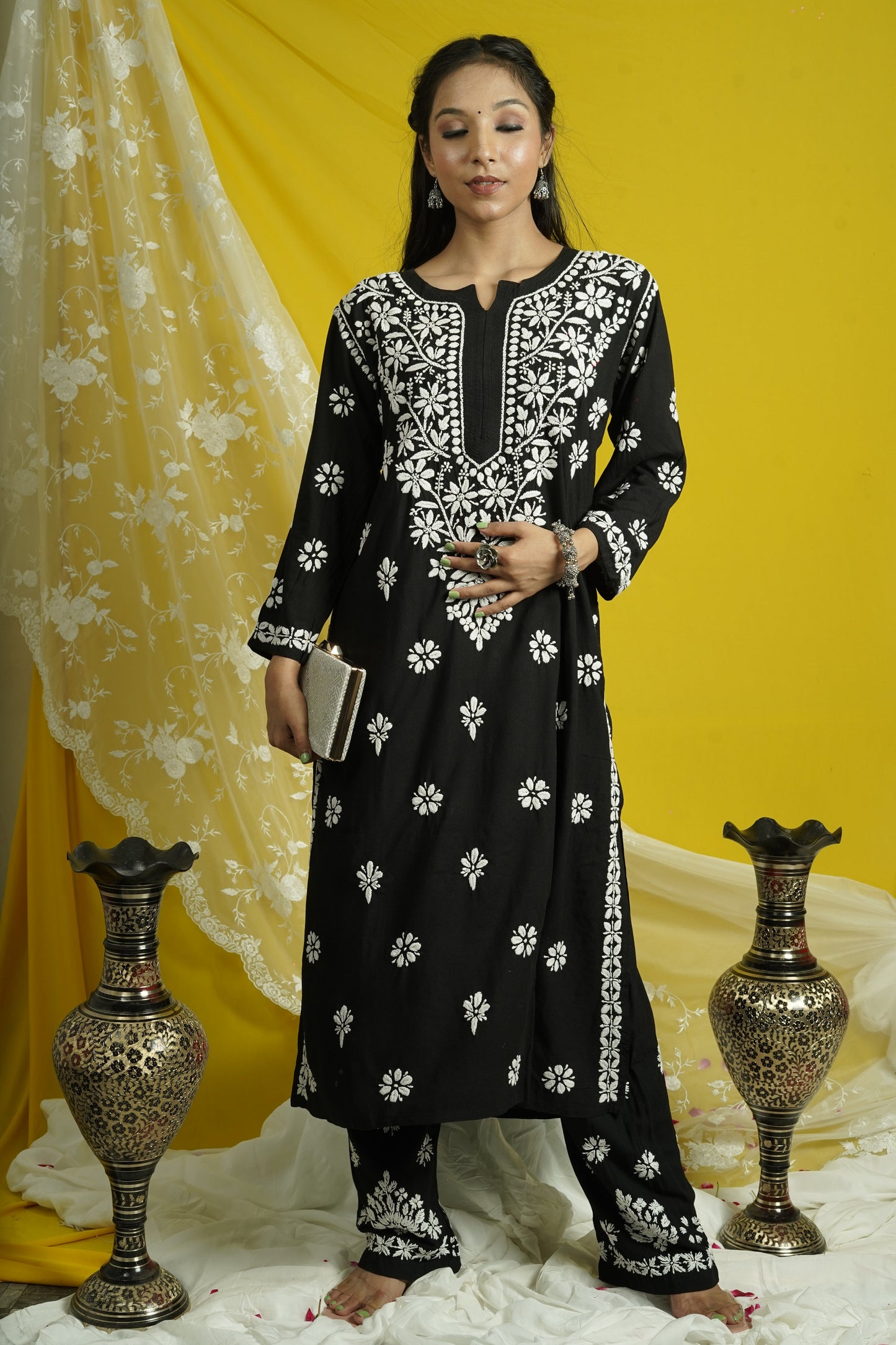 Hand embroidered Lucknowi Chikankari Rayon Co-ord Set