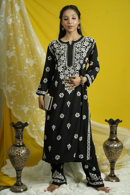 Hand embroidered Lucknowi Chikankari Rayon Co-ord Set