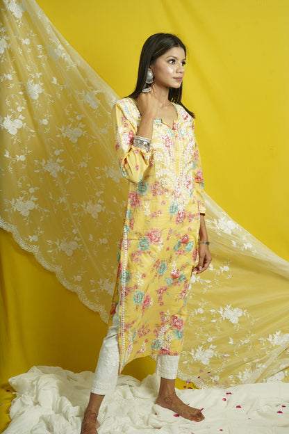 Cotton Printed Chikankari Kurti