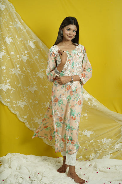 Cotton Printed Chikankari Kurti