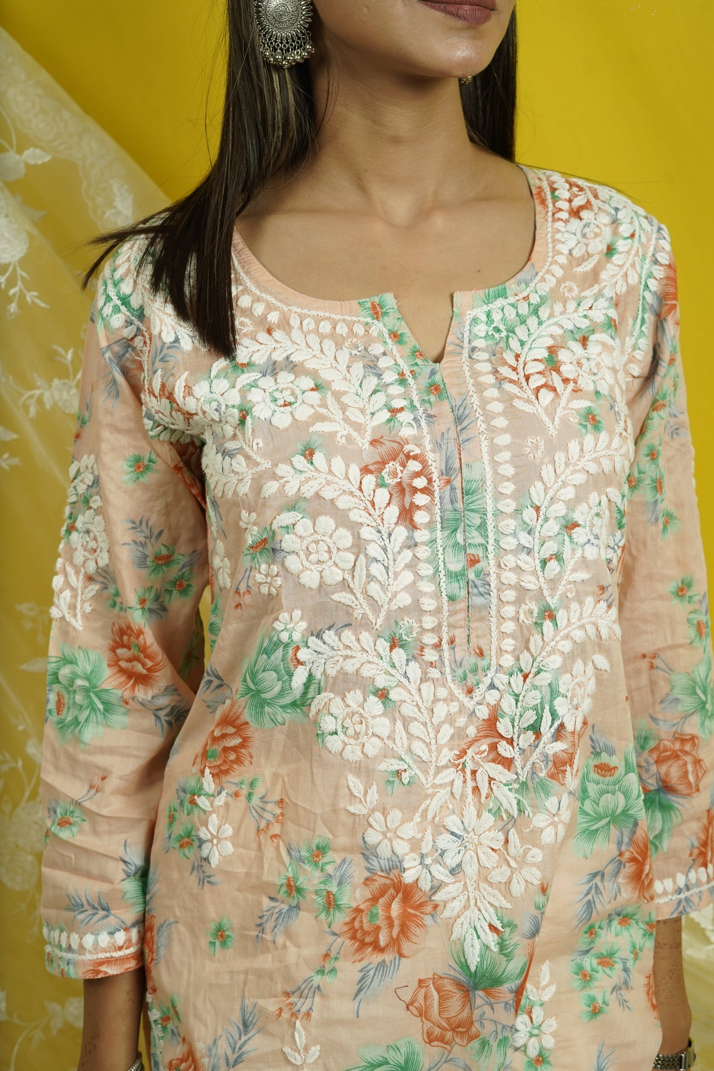 Cotton Printed Chikankari Kurti