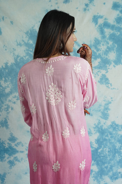 Muslin Silk Long Chikankari Kurti