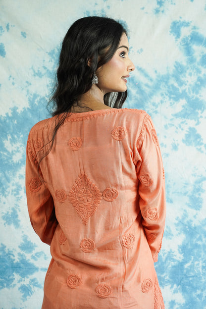 Muslin Silk Long Chikankari Kurti
