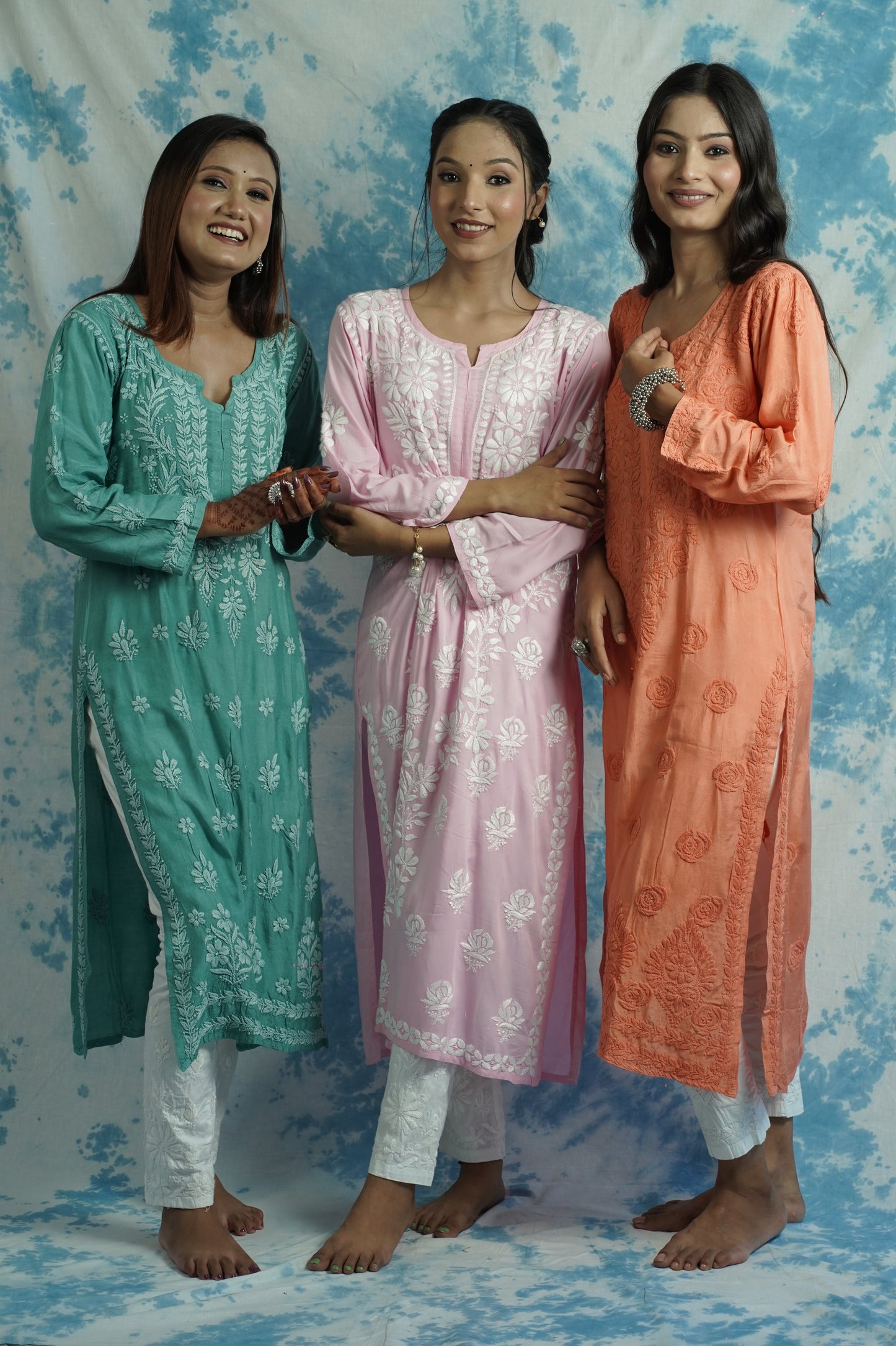 Muslin Silk Long Chikankari Kurti