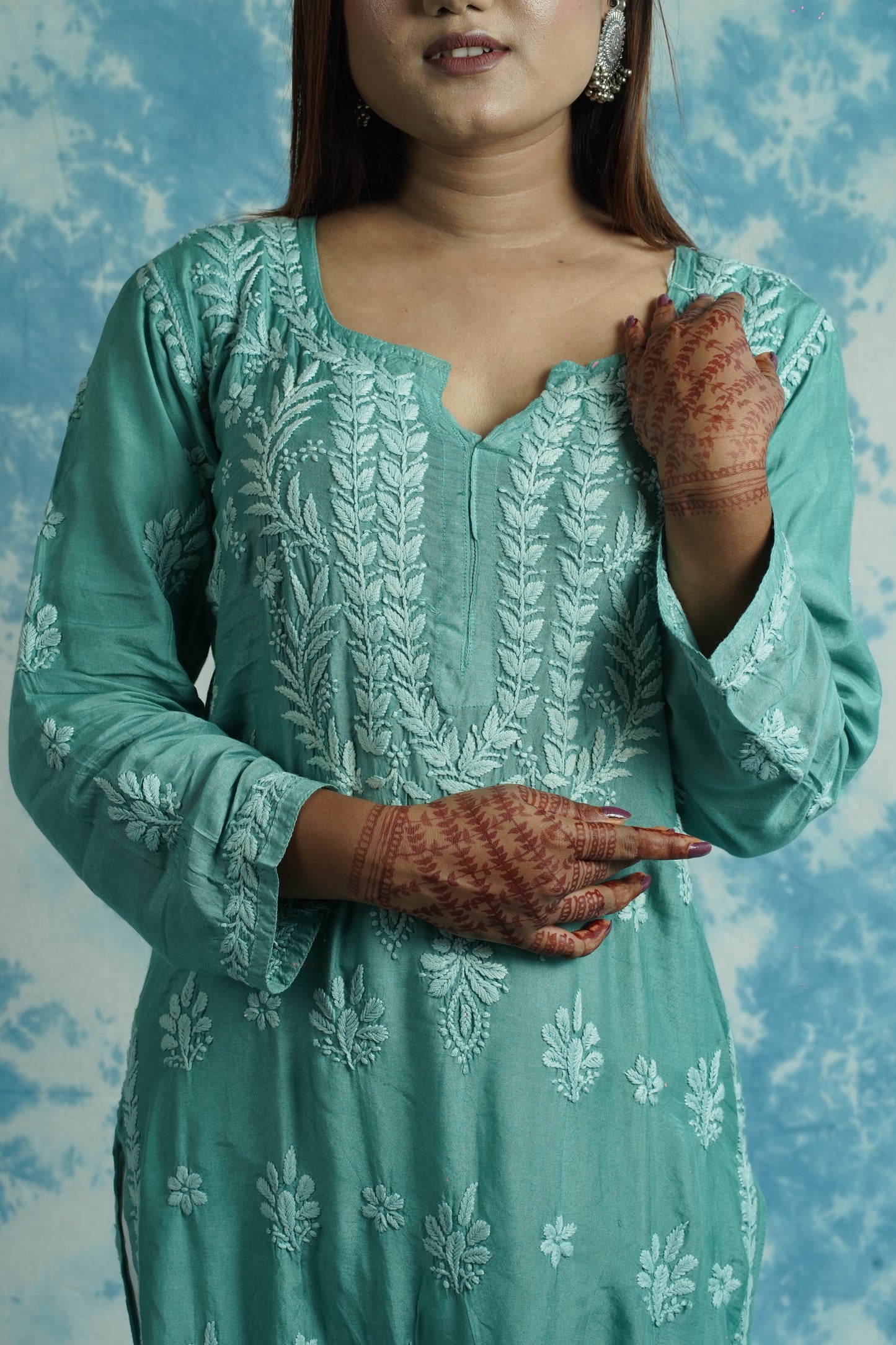 Muslin Silk Long Chikankari Kurti