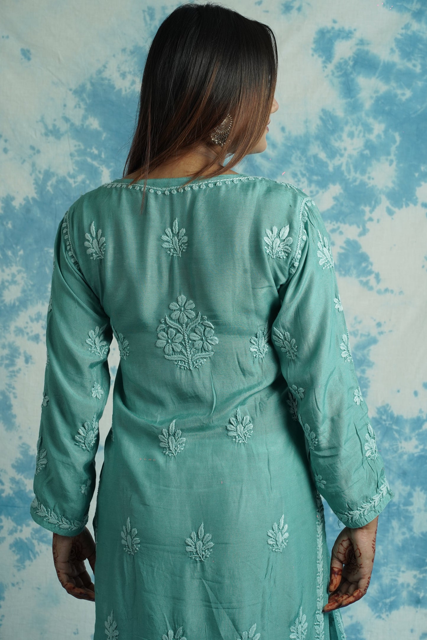 Muslin Silk Long Chikankari Kurti