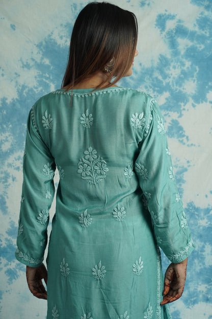 Muslin Silk Long Chikankari Kurti