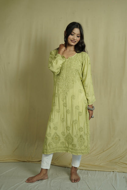 Muslin Silk Long Chikankari Kurti