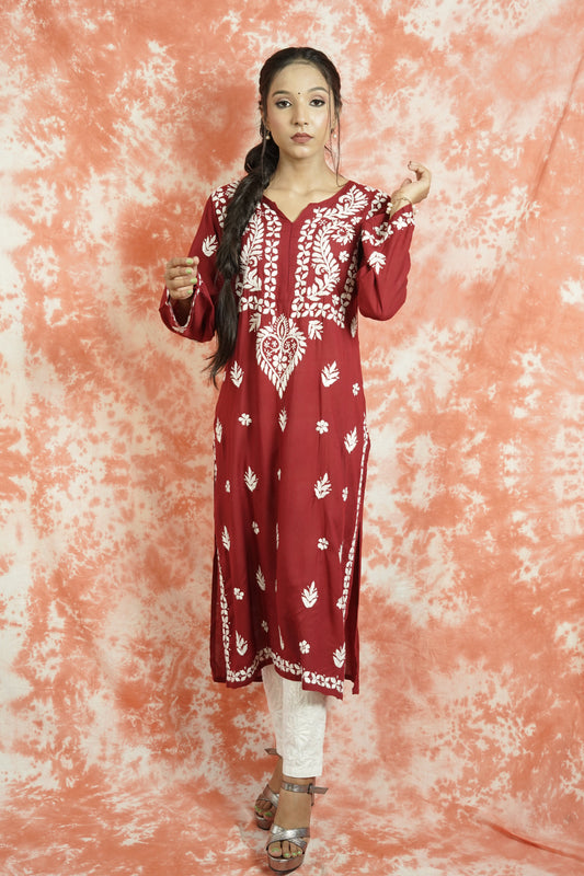 Rayon Chikankari Long Kurti