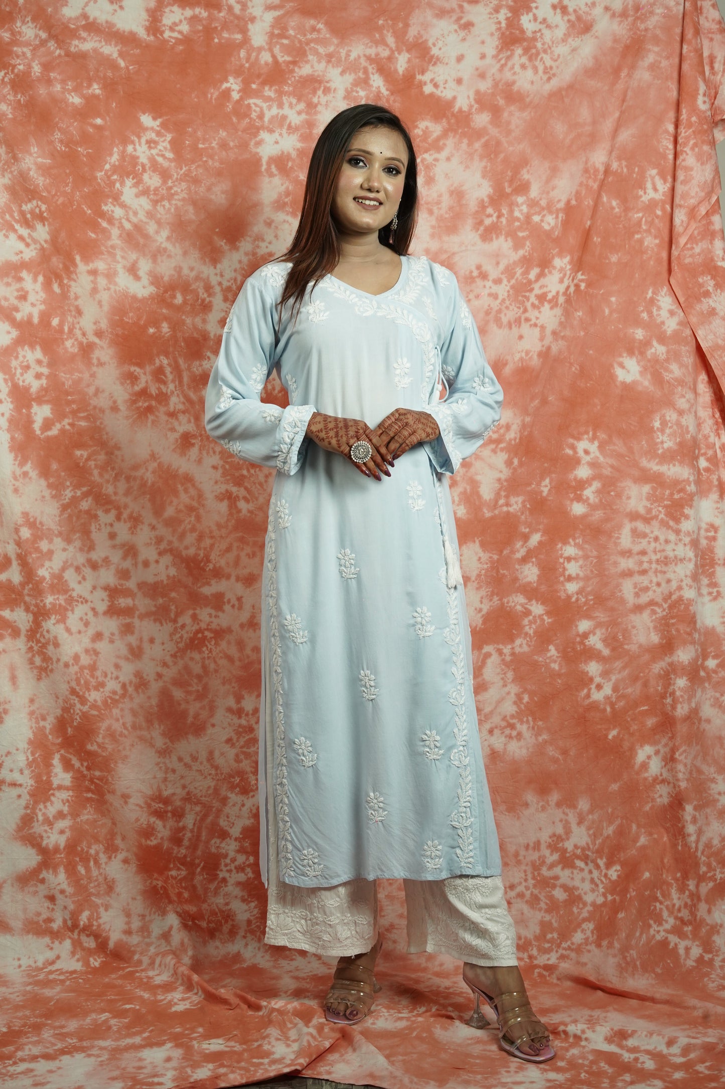 Rayon Chikankari long Angarakha kurta