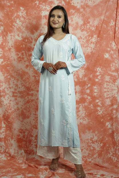 Rayon Chikankari long Angarakha kurta