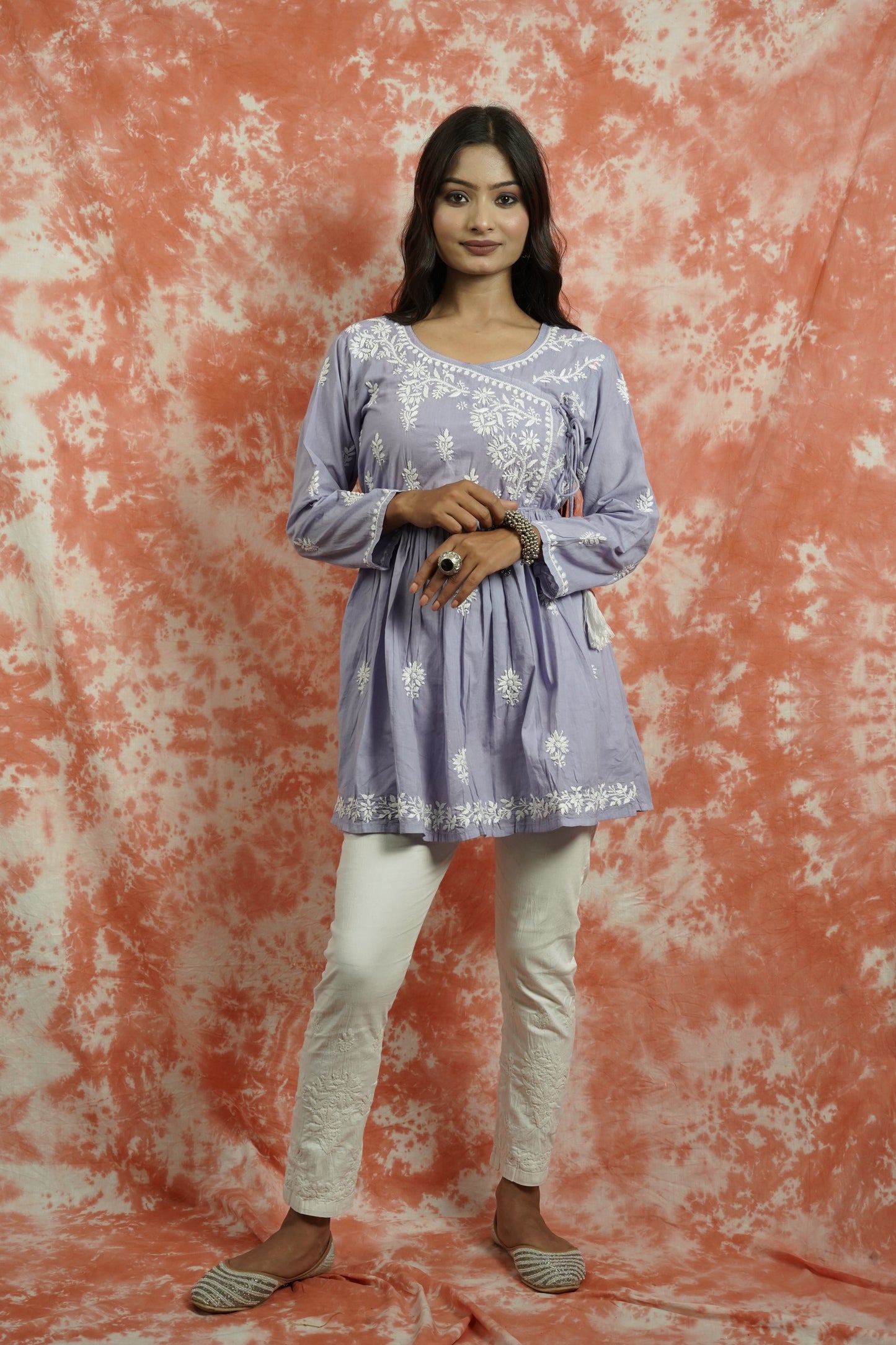 Cotton Chikankari Short Angarakha Kurti