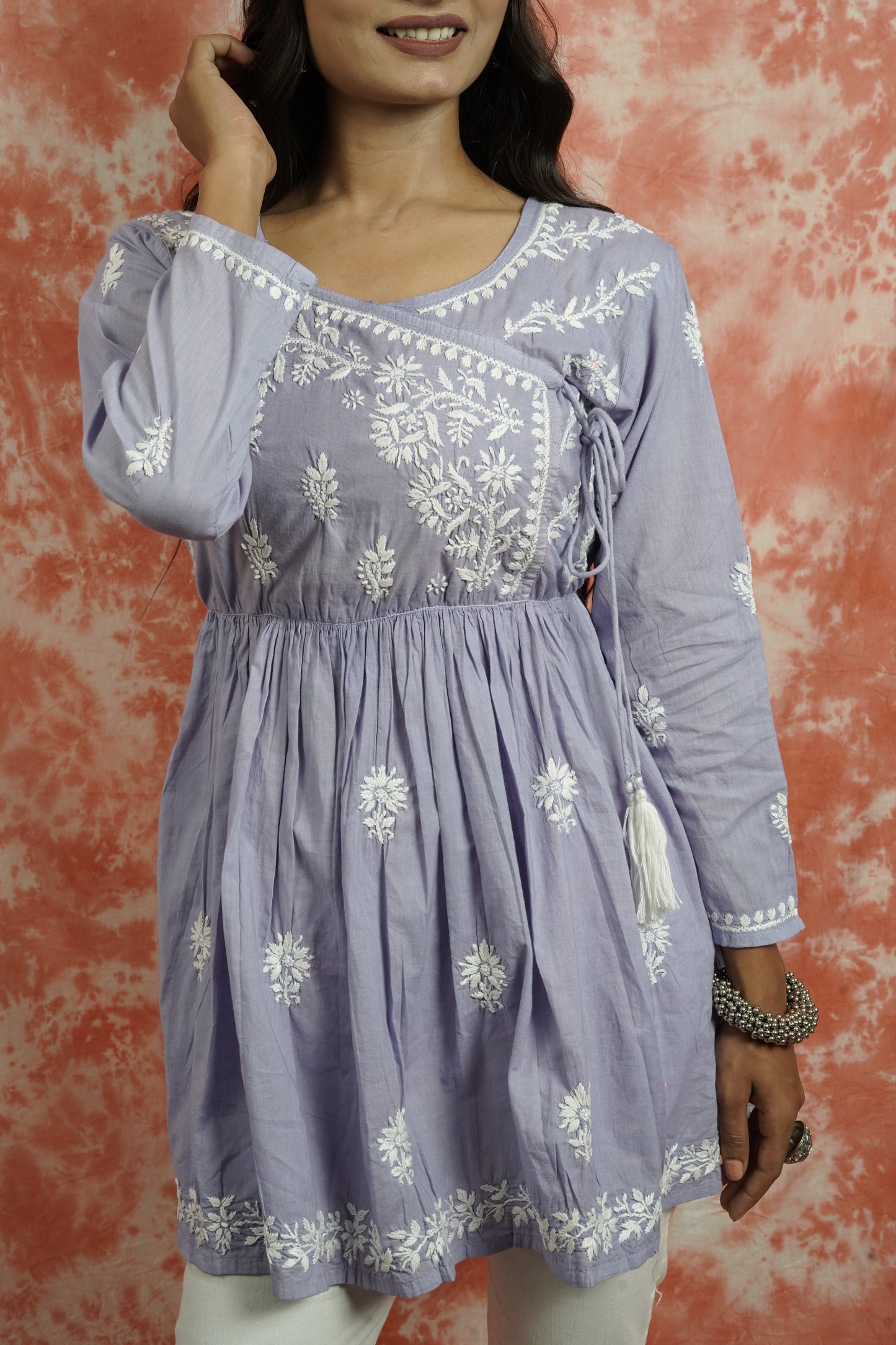 Cotton Chikankari Short Angarakha Kurti