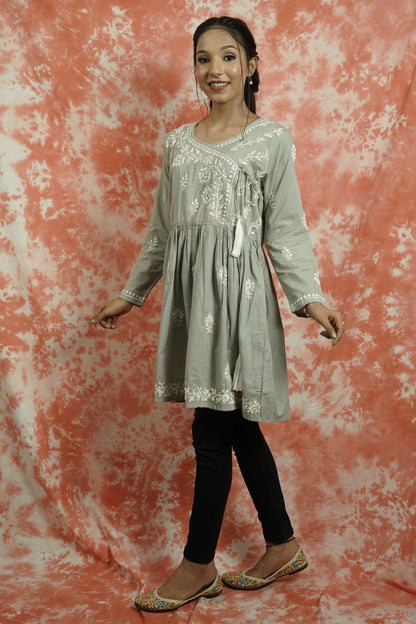 Cotton Chikankari Short Angarakha Kurti
